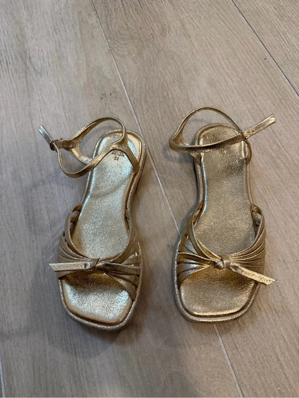 Zara Girls Metallic Gold Ankle-Strap Sandals